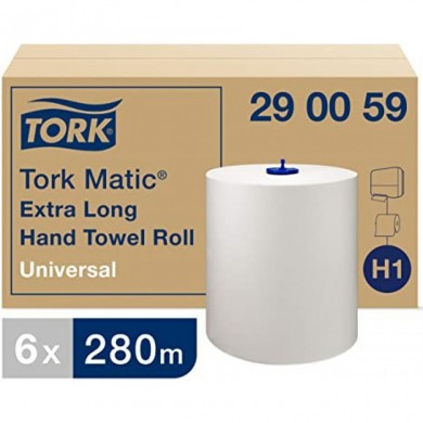 "Tork Matic Extra Long Χειροπετσέτα σε Ρολό (Μήκος ρολού 280m - 1Φύλλο 21Χ24,5cm -1142 φύλλα/ρολό - 6 ρολά/κιβ) "